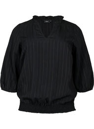 Viskosebluse med 3/4 ermer og smock, Black