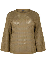 Strikkebluse med hullmønster, Dusky Green
