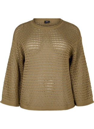 Zizzi Strikkebluse med hullmønster, Dusky Green, Packshot image number 0
