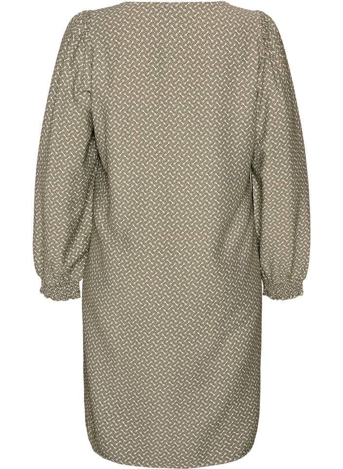 M&oslash;nstret viskosekjole med lange ermer, Gr&oslash;nn, Packshot image number 1