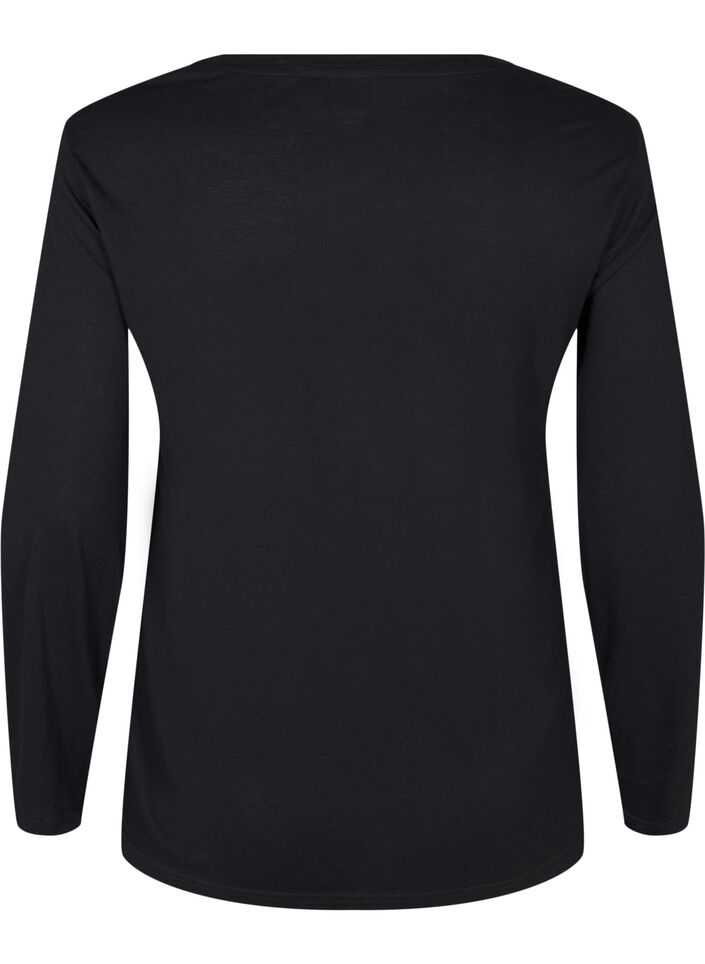 Langermet bluse i ull og viskose, Svart, Packshot image number 1