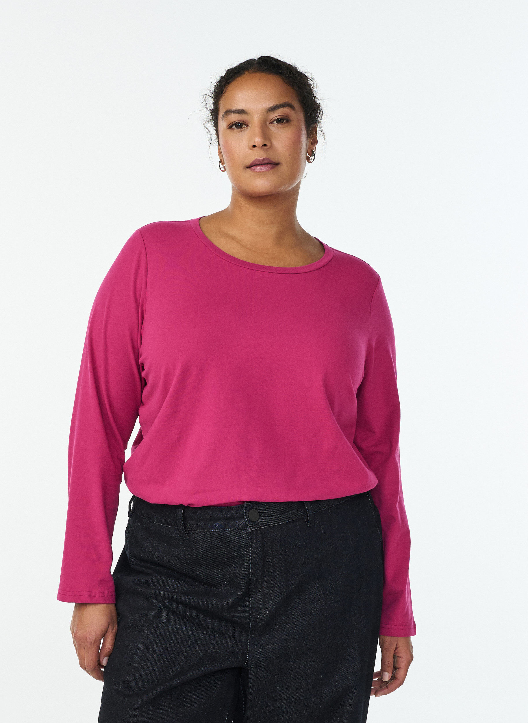 ZizziBasis jersey topp med lange ermer, Rosa, Model image number 0