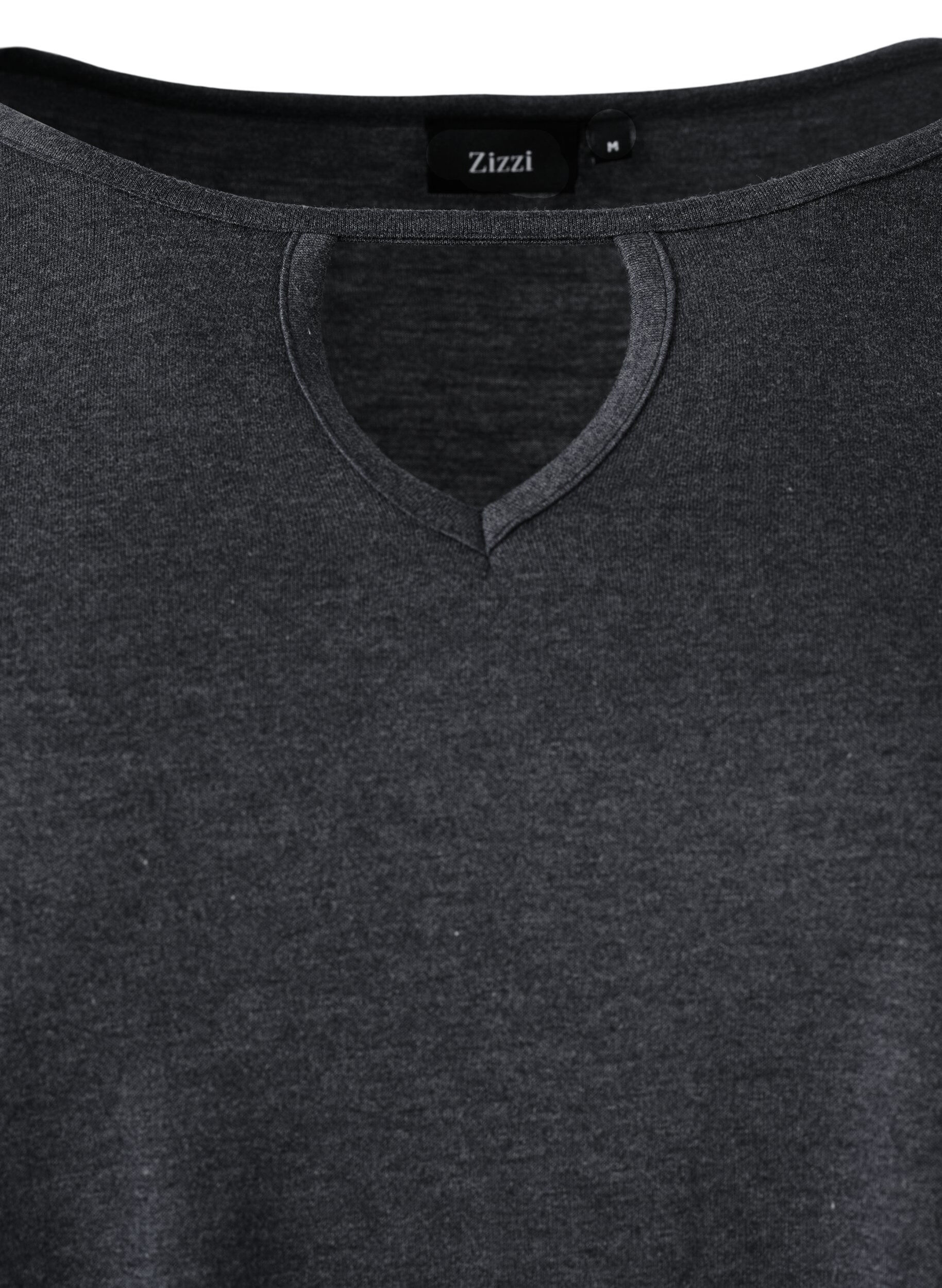 Zizzi Melange bluse med lange ermer, Black Mel. , Packshot image number 3