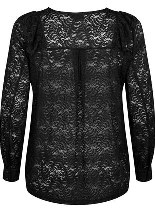 Langarmet bluse med blonder, Black, Packshot image number 1