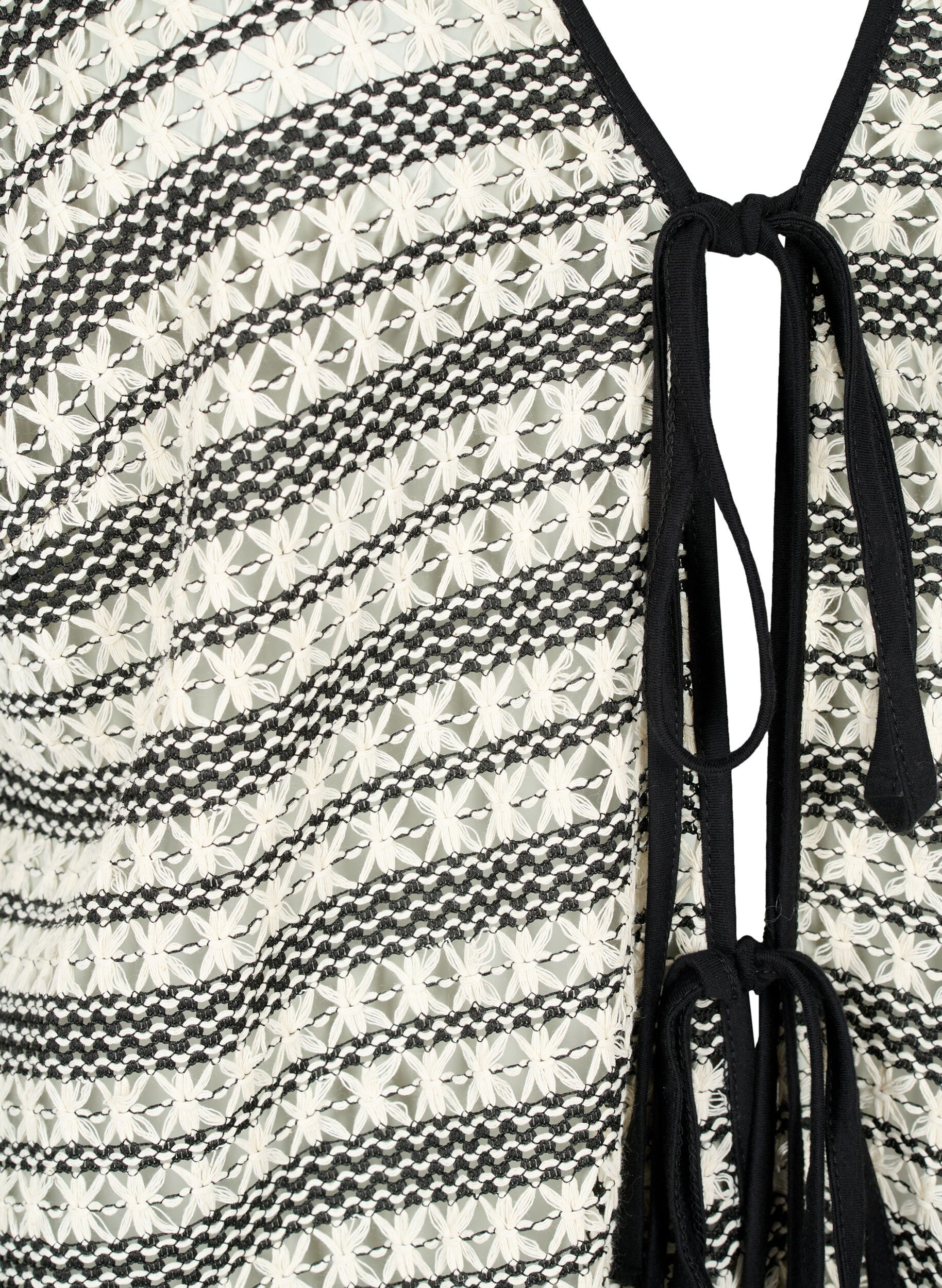 Zizzi Heklet cardigan med knytebelte, Black White, Packshot image number 2