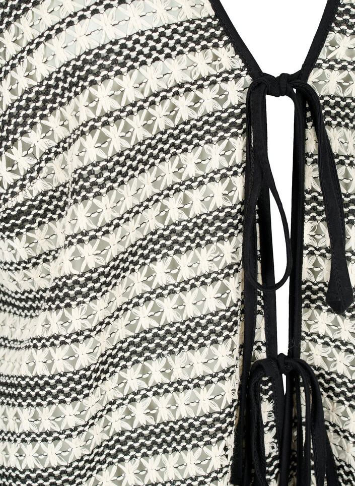 Heklet cardigan med knytebelte, Black White, Packshot image number 2