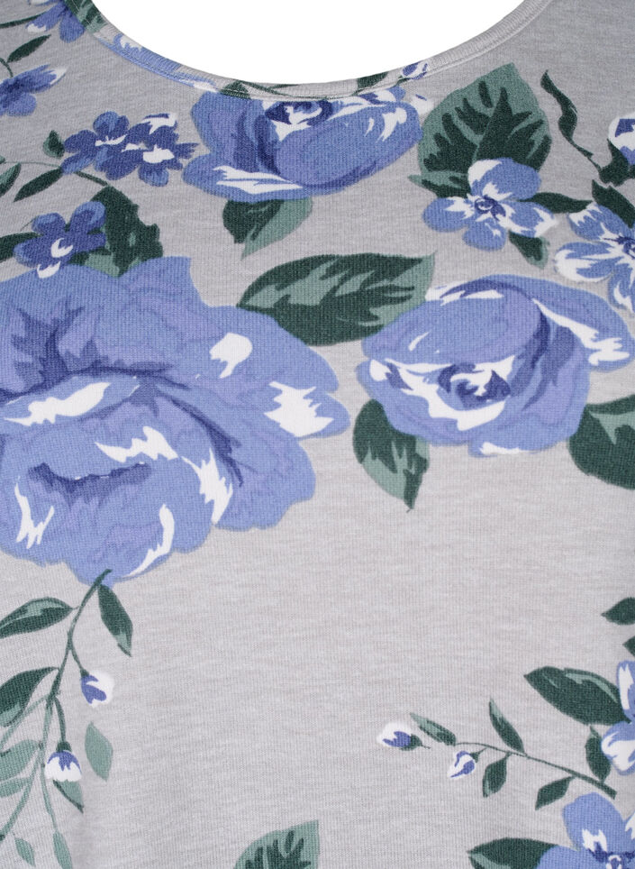 Blomstret bluse med lange ermer, Bl&aring;, Packshot image number 2