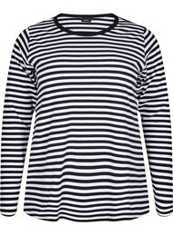 Stripete bluse med lange ermer, Svart