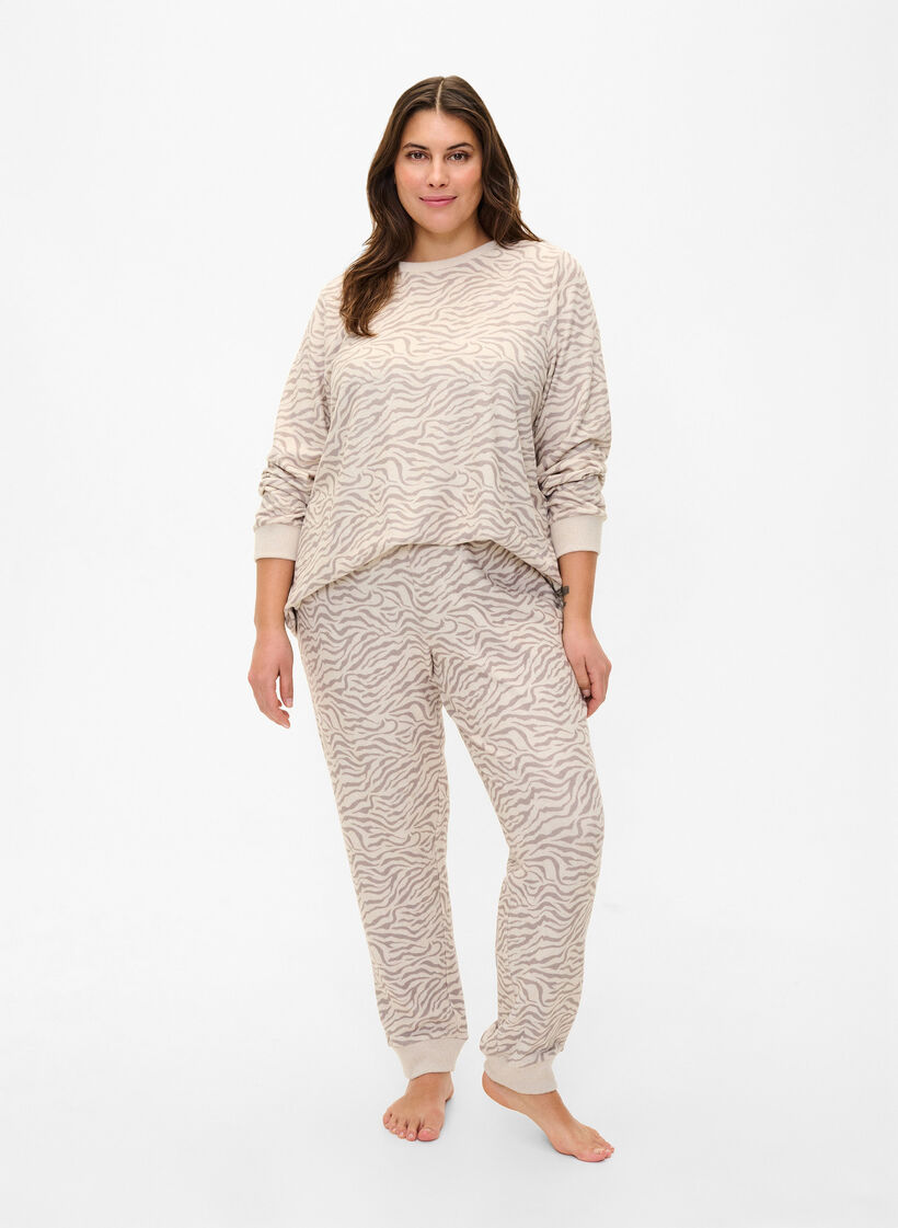 Bukse i velour med trykk, Pink Tint AOP, Model image number 0