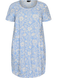 Kortermet bomullskjole med trykt m&oslash;nster, Vanilje