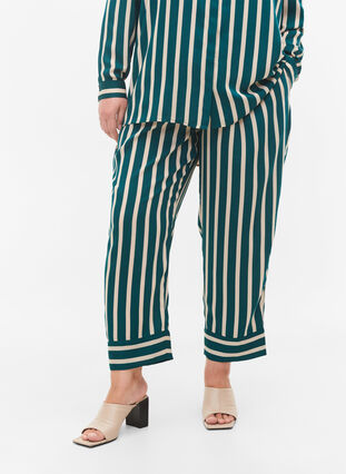 Stripete bukser med løs passform, Green Stripe, Model image number 2