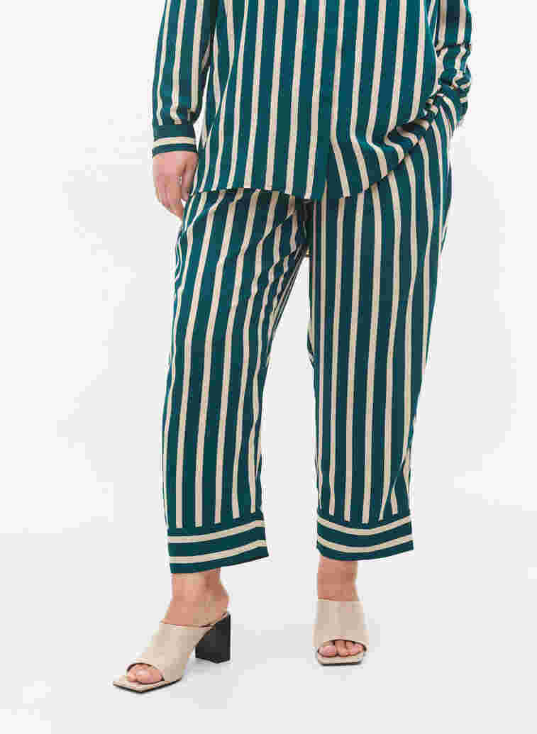 Stripete bukser med løs passform, Green Stripe, Model image number 2
