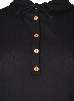Tunika med hette i bomull og lin, Black, Packshot image number 2