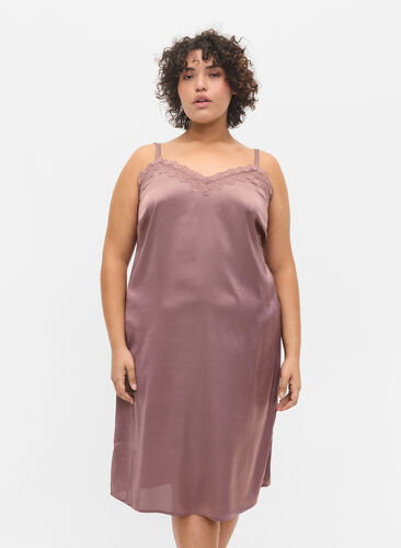 Ermeløs nattkjole med blonder og ryggdetalj, Sparrow, Model image number 0