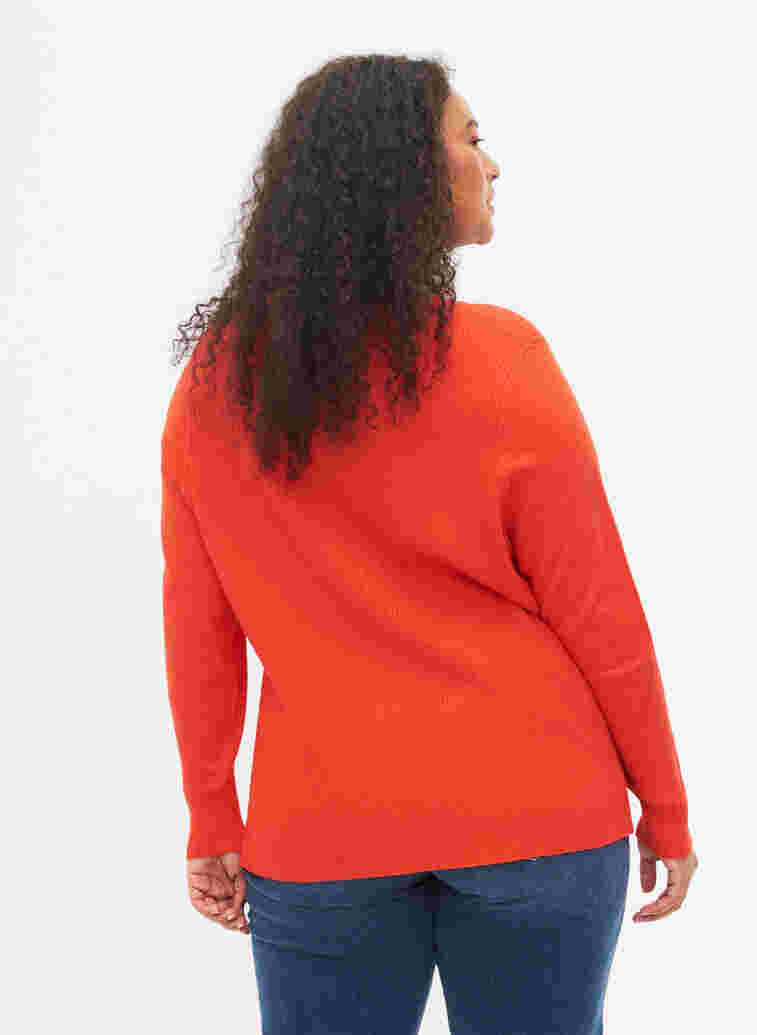 Strikkegenser med ribbet struktur, Fiery Red Mel., Model
