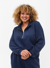 Quiltet genser med glidelås, Navy Blazer, Model