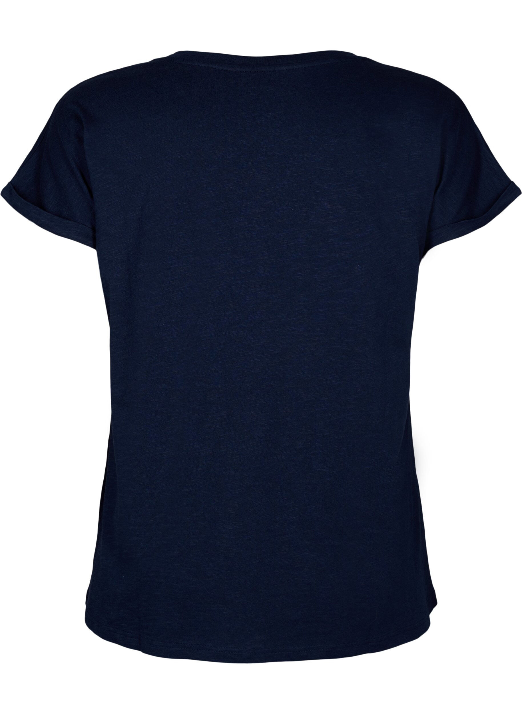 Zizzi T-skjorte med trykk i &oslash;kologisk bomull, N.Sky w. White Print, Packshot image number 1