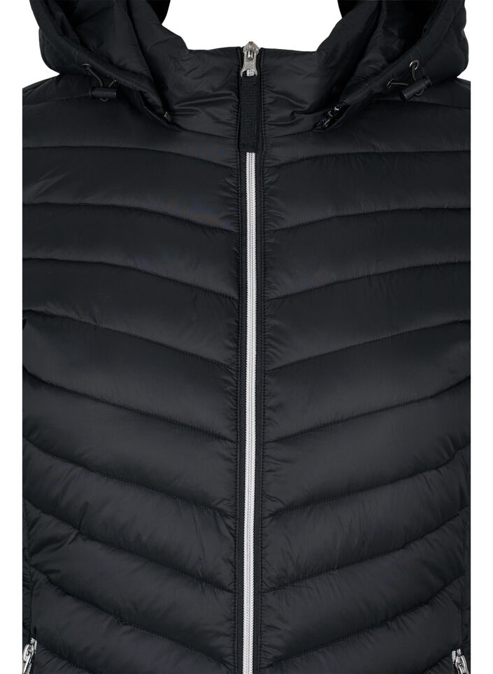 Lett jakke med lommer og avtakbar hette, Svart, Packshot image number 2