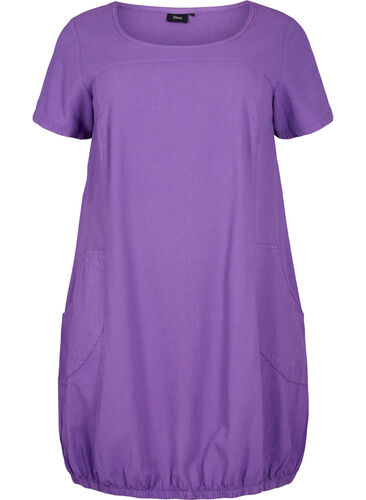 Kortermet kjole i bomull, Deep Lavender, Packshot image number 0