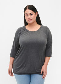 Stripet bluse med 3/4 ermer, Dark Grey Melange, Model