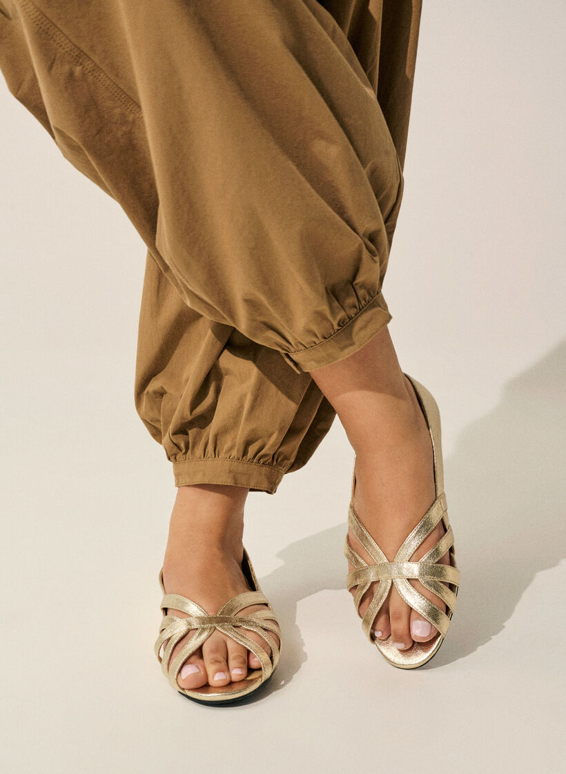 Gullfargede ballerinaer med kryssede stropper, Gull, Image image number 0