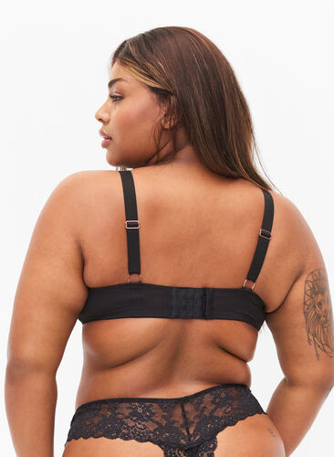 Mønstret BH med mesh og snøring, Black, Model image number 1