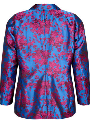 Blomstret blazer med perleknapp, Blue Quartz Jaquard, Packshot image number 1