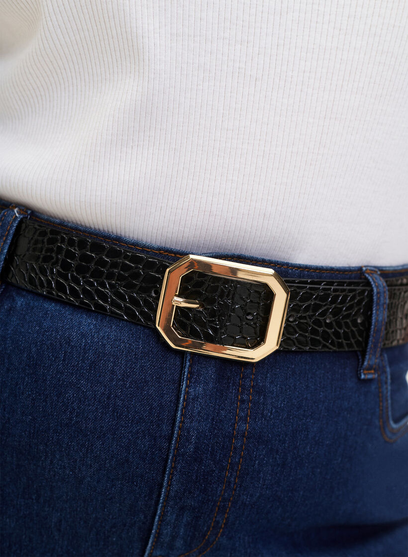 Belte i imitert skinn med krokom&oslash;nster, Black w. Gold Buckle, Model image number 1