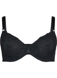Full dekkende BH i mesh med brodert mønster, Black