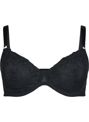 Zizzi Full dekkende BH i mesh med brodert mønster, Svart, Packshot image number 0