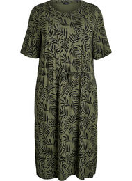 Midilang jerseykjole med knytebelte i livet, Thyme w. Leaf