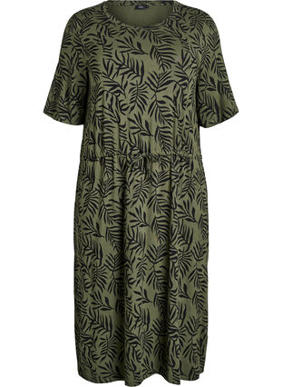 Zizzi Midilang jerseykjole med knytebelte i livet, Grønn, Packshot image number 0