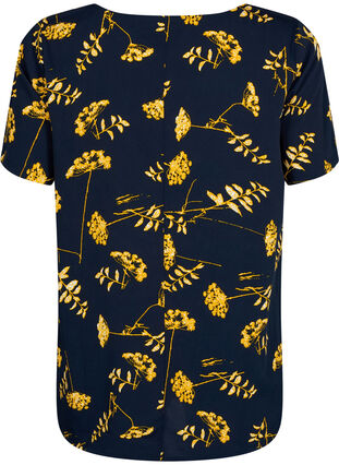 FLASH - Bluse med korte ermer og mønster, Night Sky Yellow AOP, Packshot image number 1
