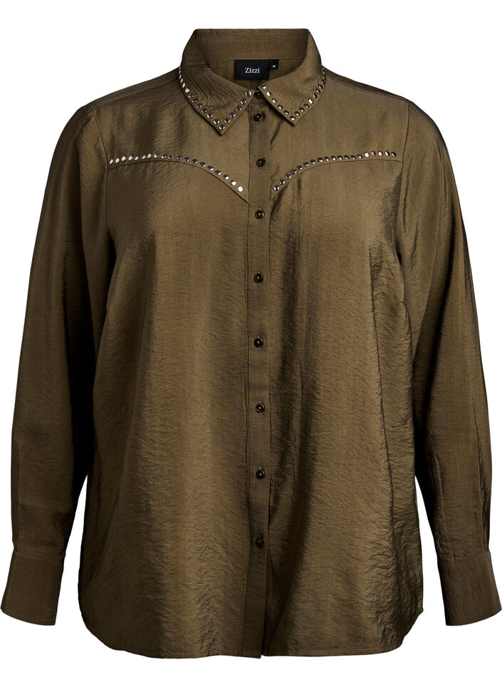 Skjorte med nagler, Dark Olive, Packshot