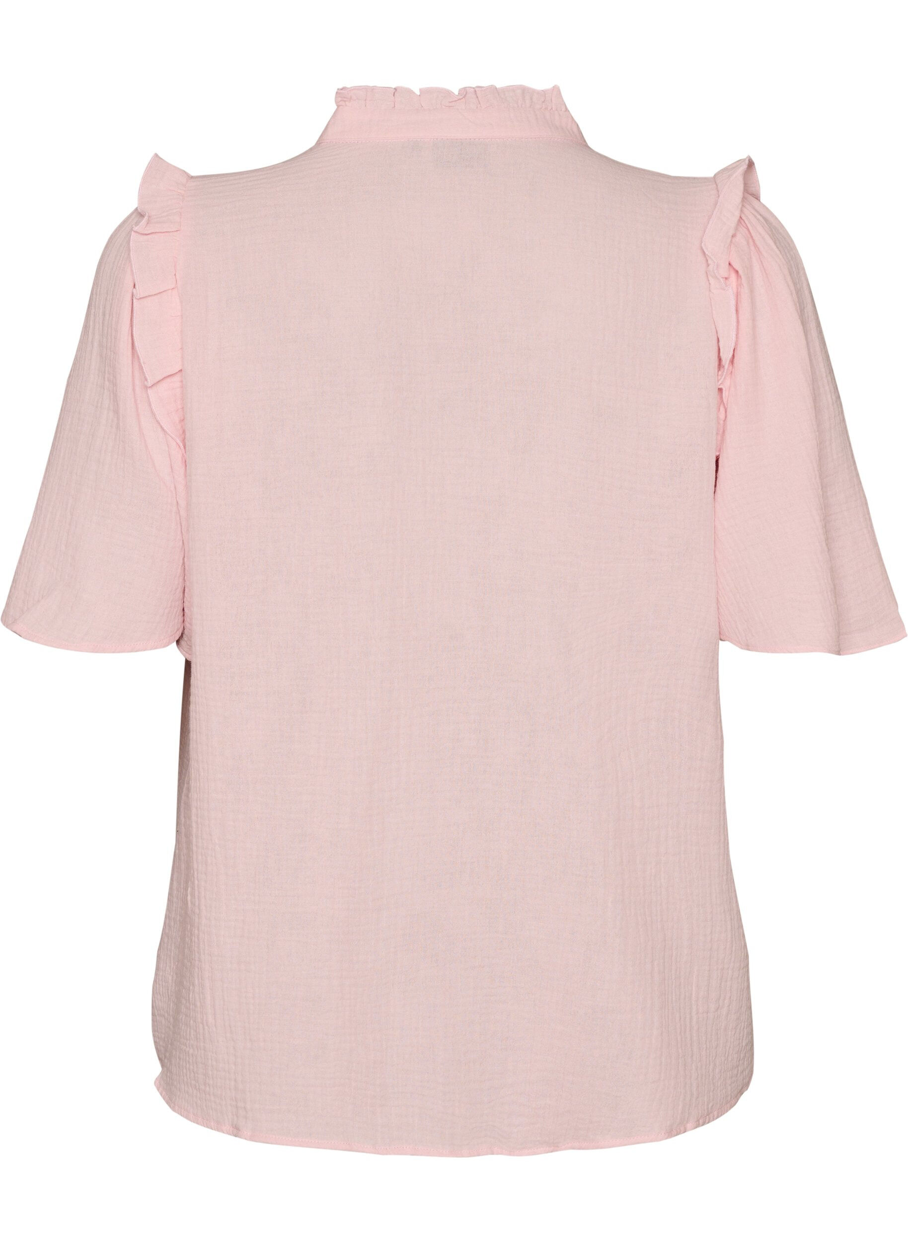 ZizziBluse i bomullsmusselin med broderie anglaise og 1/2 ermer, Rosa, Packshot image number 1