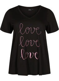 T-skjorte i bomull med V-hals og trykk, Black W. Love