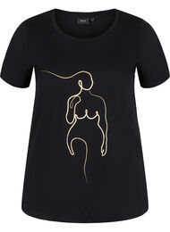 T-skjorte i bomull med trykk, Black w. Gold Foil 