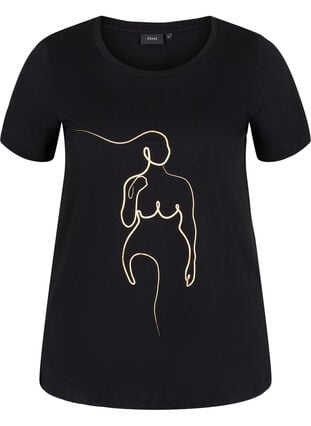 T-skjorte i bomull med trykk, Black w. Gold Foil , Packshot image number 0