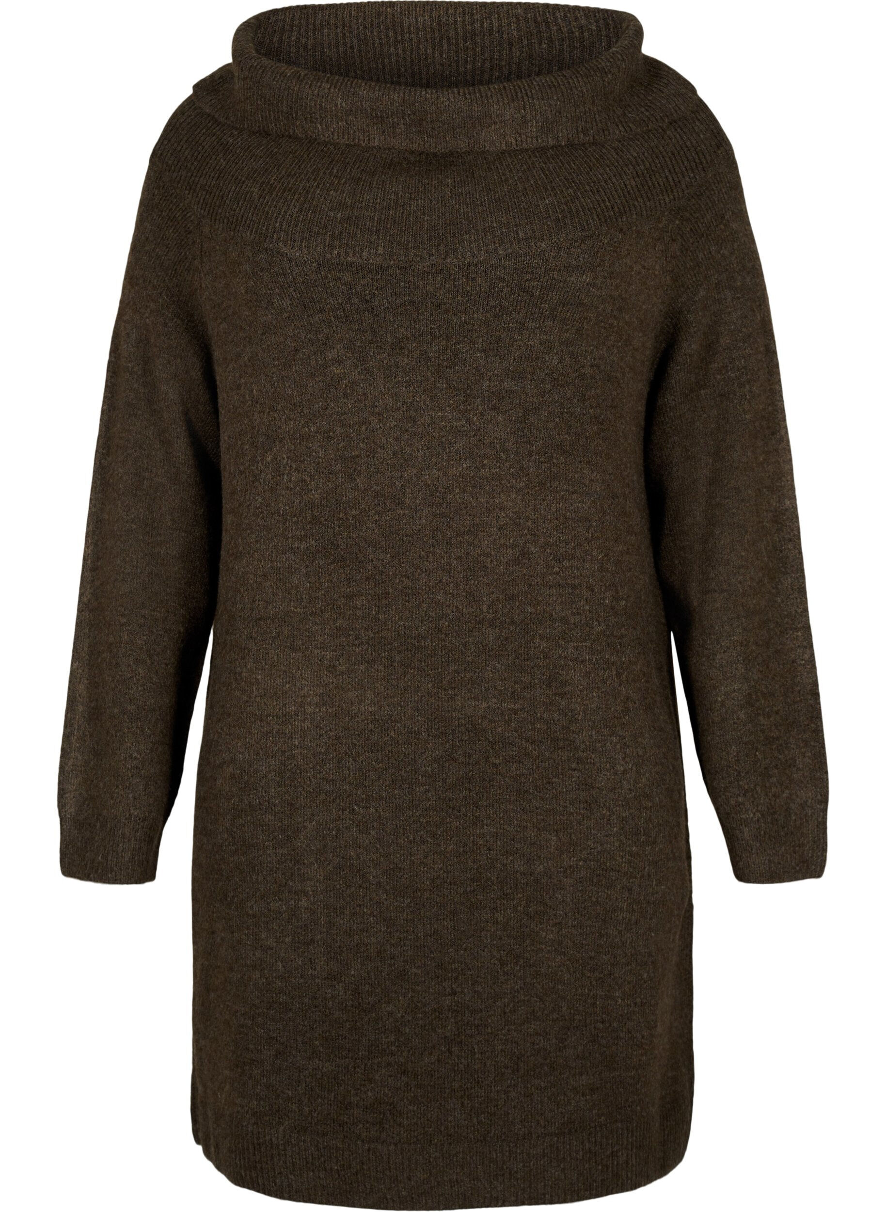 Zizzi Melert strikket kjole, Demitasse Mel., Packshot image number 0