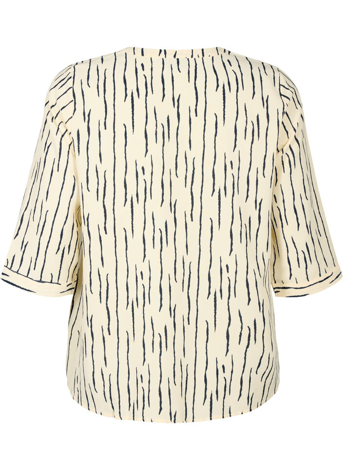 Bluse med 3/4 ermer og print, Off White Stripe, Packshot image number 1