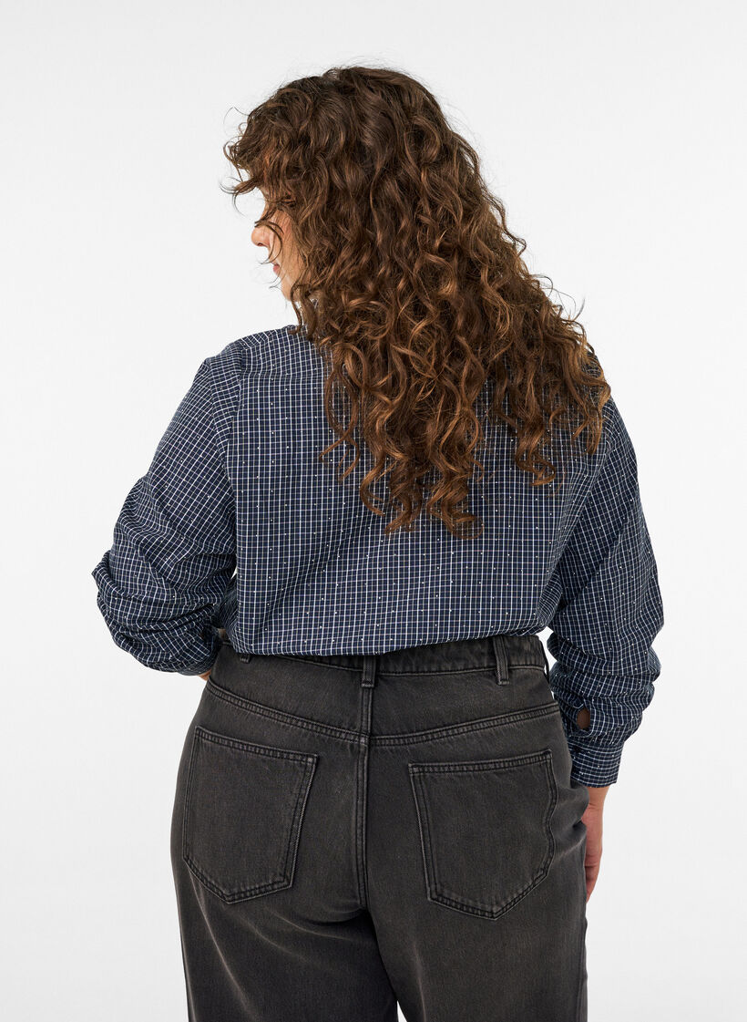 Rutete skjorte med rhinesteiner, Bl&aring;, Model image number 2