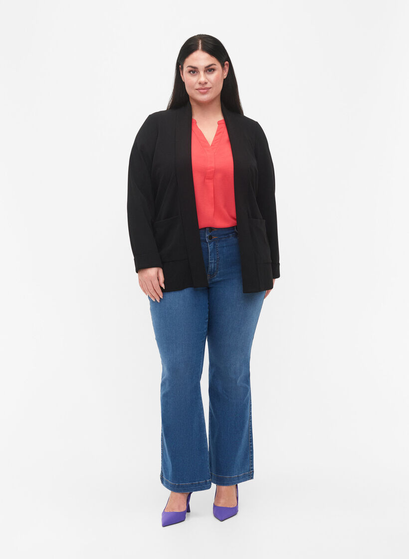 Åpen blazer med 3/4-ermer, Black, Model image number 2