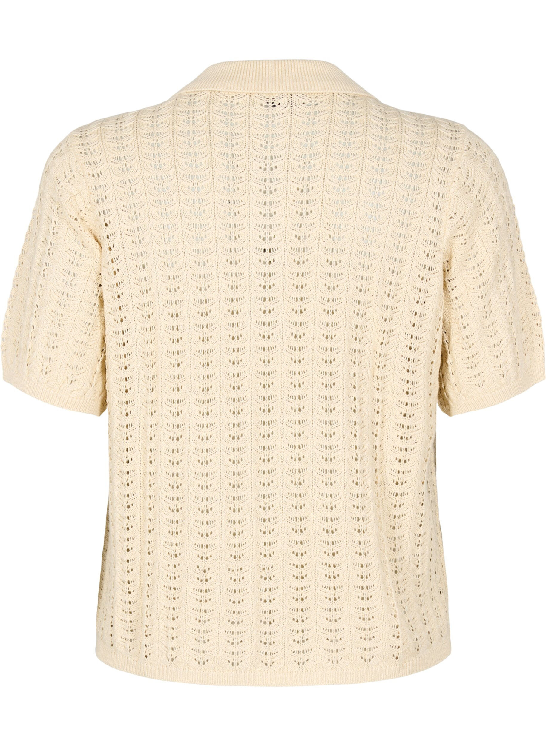 Zizzi Strikket poloskjorte med hullm&oslash;nster, Beige, Packshot image number 1