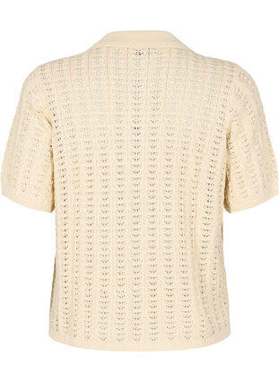 Zizzi Strikket poloskjorte med hullmønster, Beige, Packshot image number 1