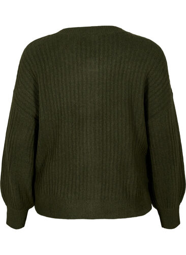 Strikket ribbestrikket cardigan med knapper, Forest Night Mel., Packshot image number 1