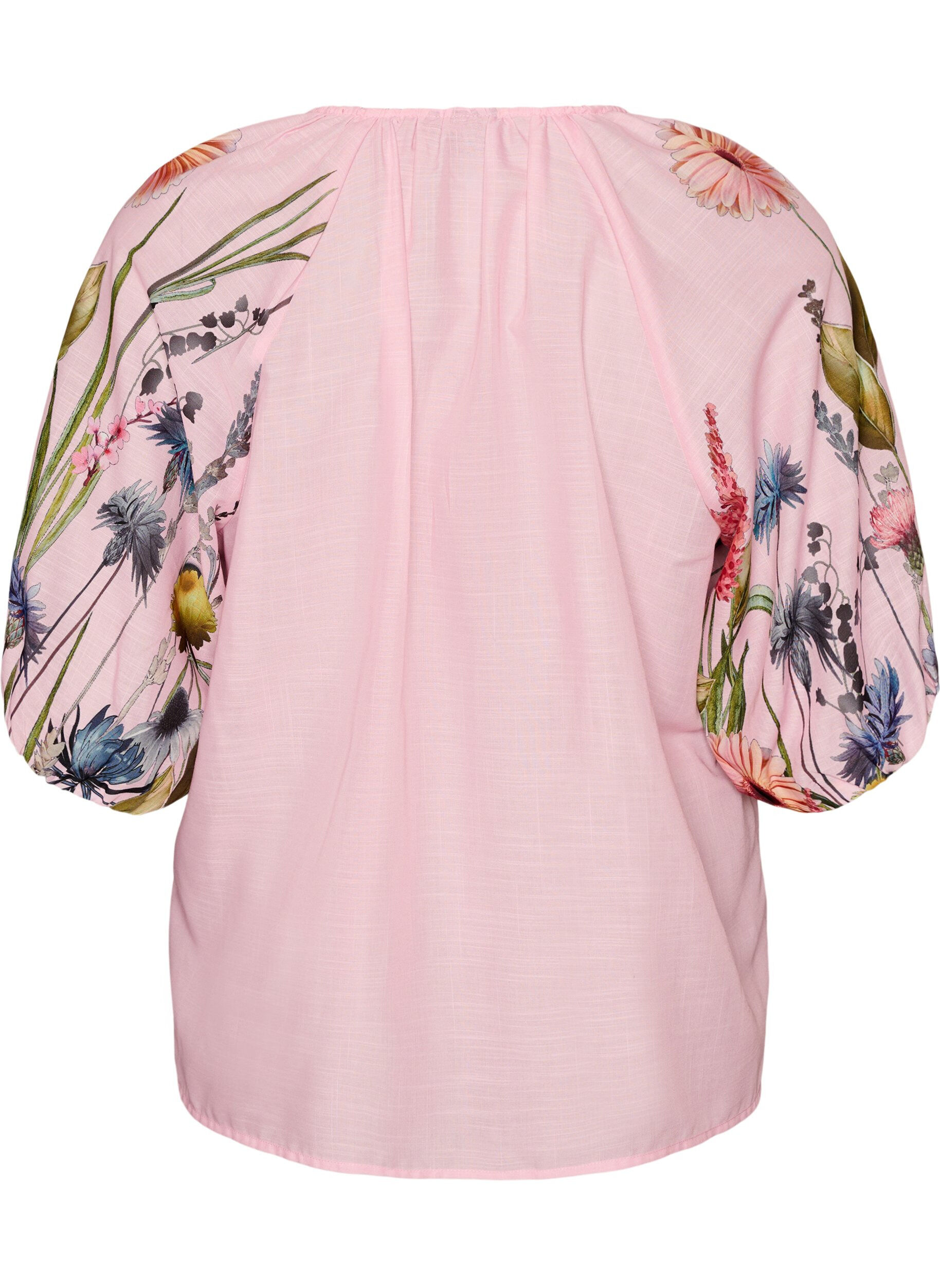 Zizzi Bluse med knytedetalj og blomstrete ermer, Rosa, Packshot image number 1