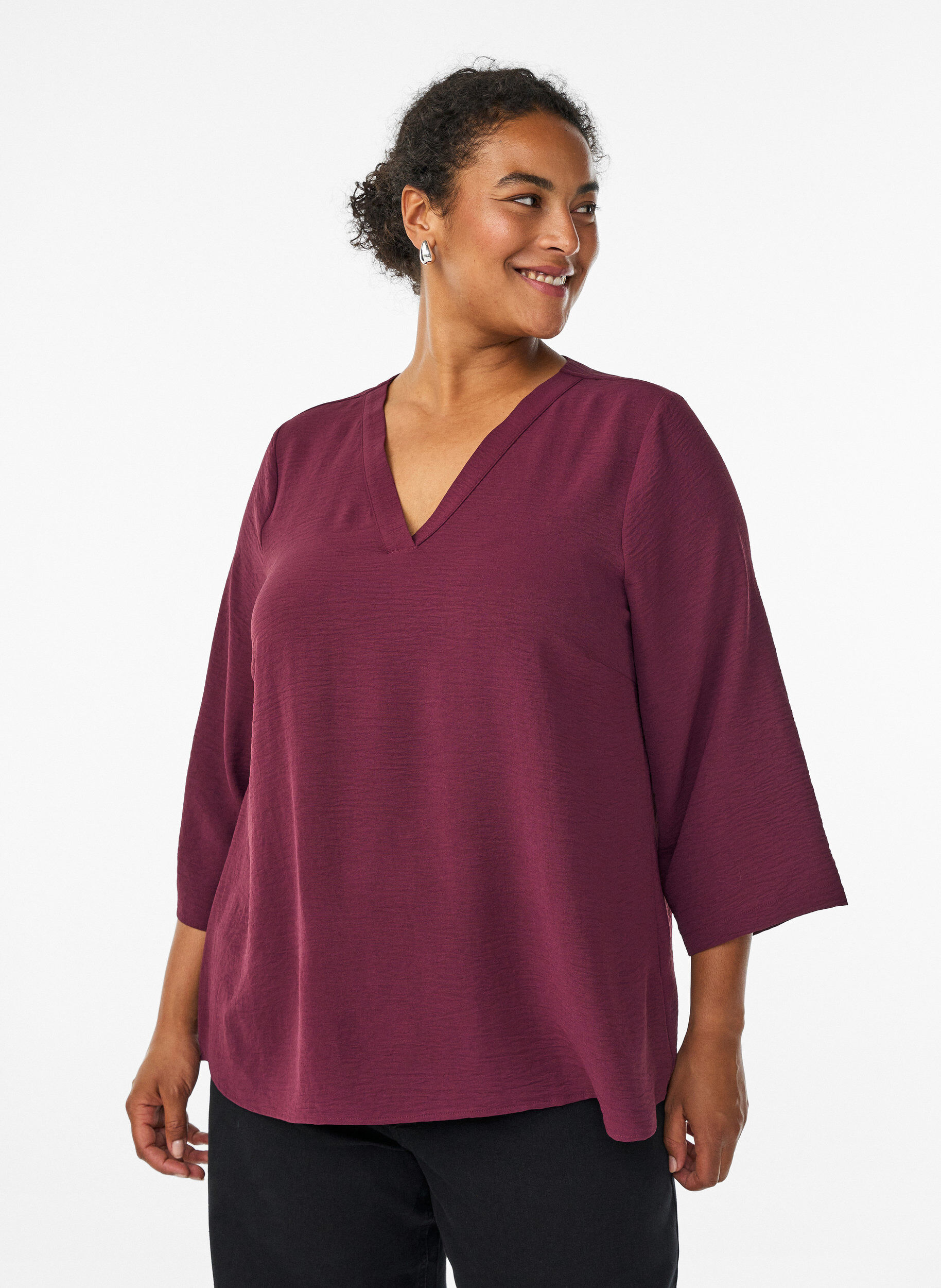 Bluse med 3/4 ermer, M&oslash;rk Bordeaux, Model