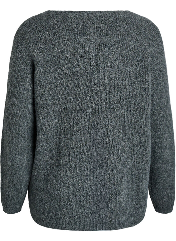 Strikkebluse med V-hals og raglanermer, Grønn, Packshot image number 1