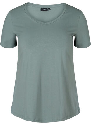 Basis T-skjorte med V-hals, Balsam Green, Packshot image number 0