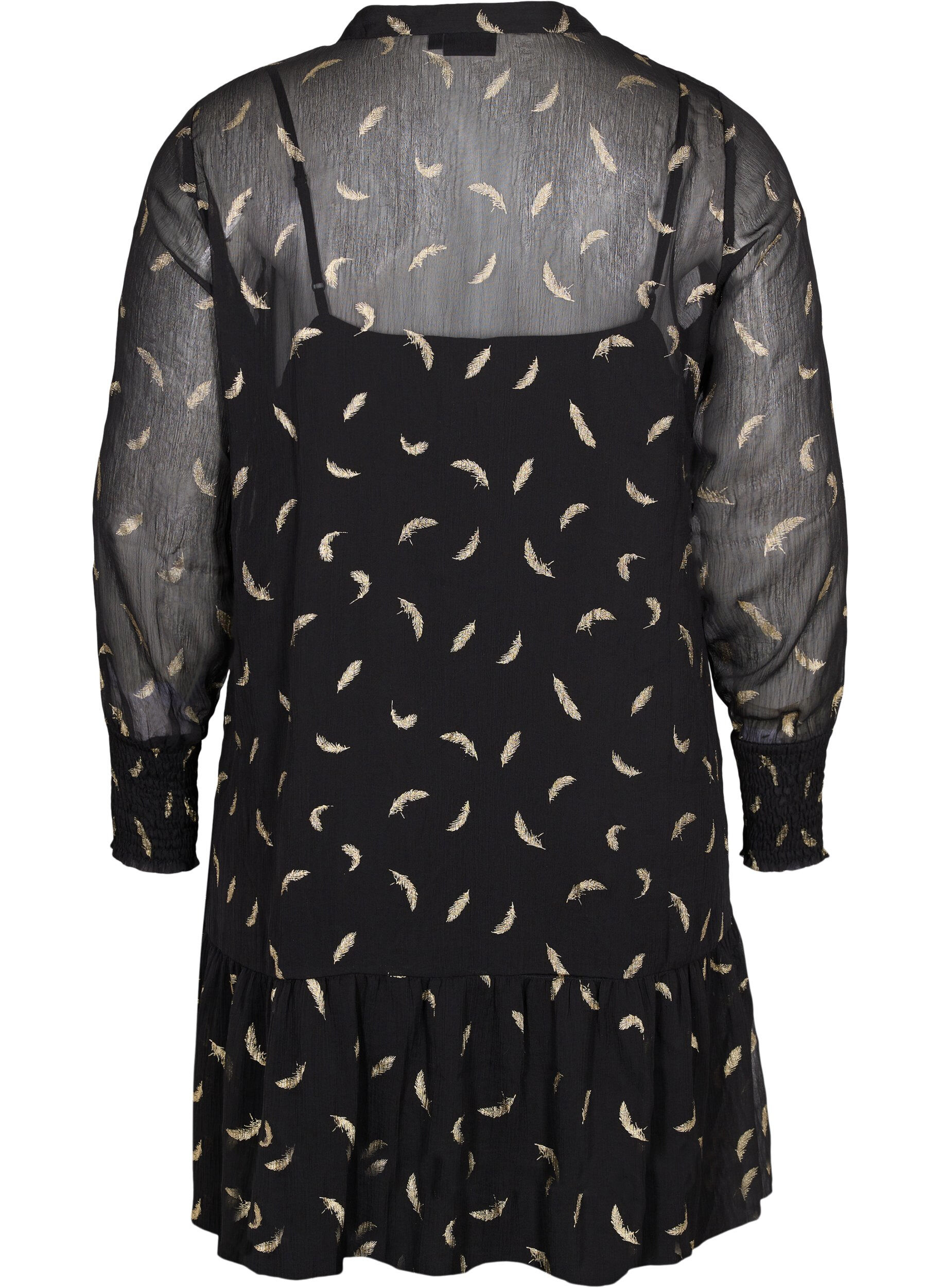 Zizzi Kjole med A-form og smock, Black, Packshot image number 1
